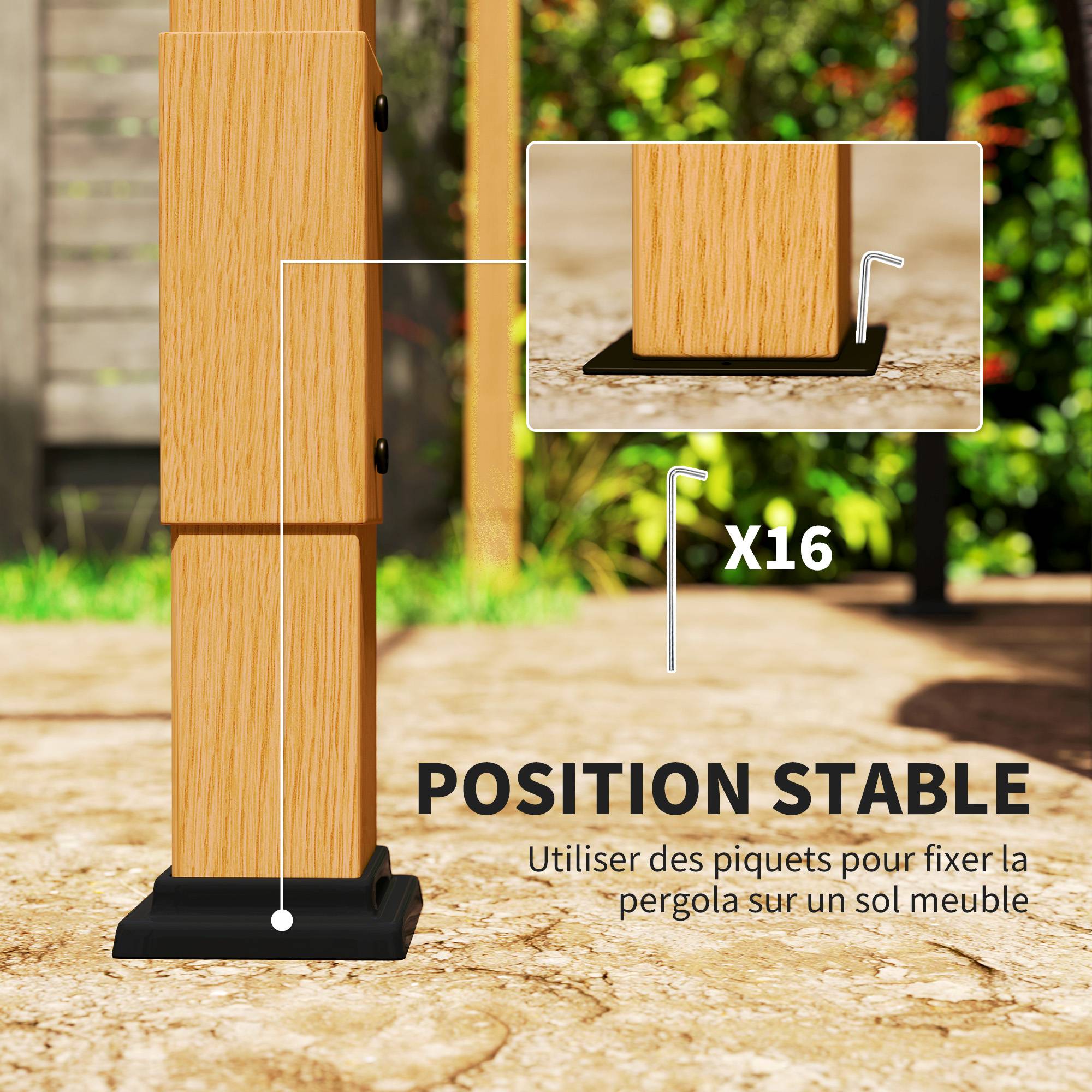 Pergola extérieure aluminium terrasse toit rétractable anti-UV 4x3m bois naturel - ComfortXL Outdoor Living - Image 9