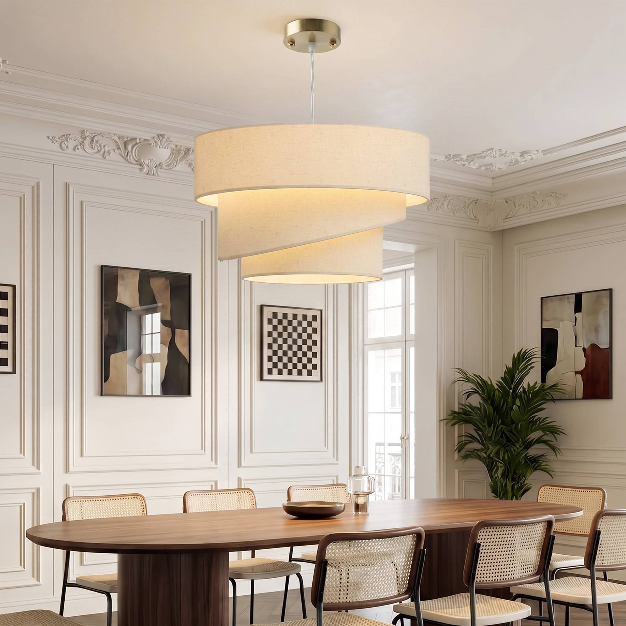 Sans Marque - Suspension 3 abat-jour lin plafonnier moderne hauteur réglable beige ampoules non incluses - Image 4