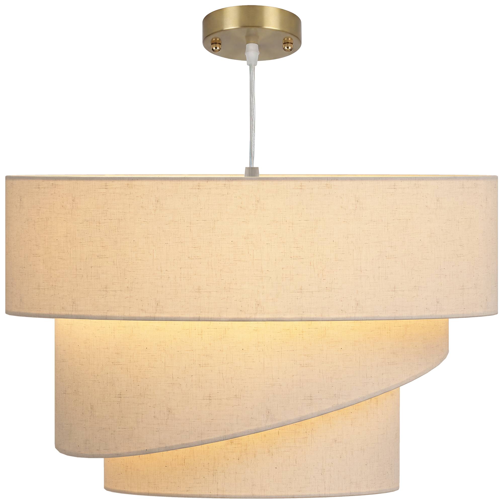 Sans Marque - Suspension 3 abat-jour lin plafonnier moderne hauteur réglable beige ampoules non incluses - Image 2