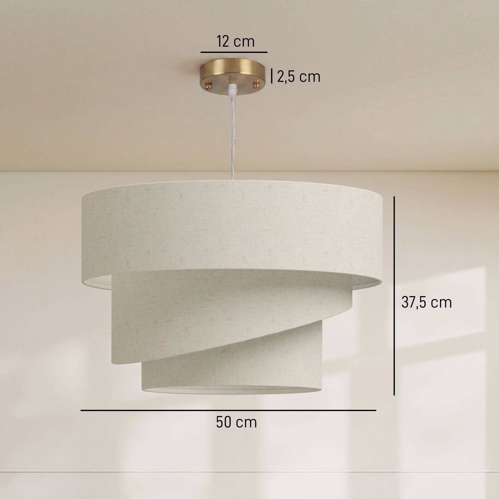 Sans Marque - Suspension 3 abat-jour lin plafonnier moderne hauteur réglable beige ampoules non incluses - Image 5