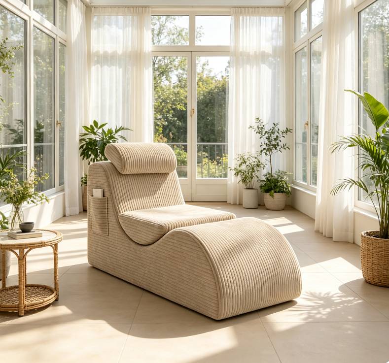 Fauteuil de loisirs moderne au design unique et ergonomique, fabriqué en mousse à compression haute résilience, Coussin d'assise amovible et poche