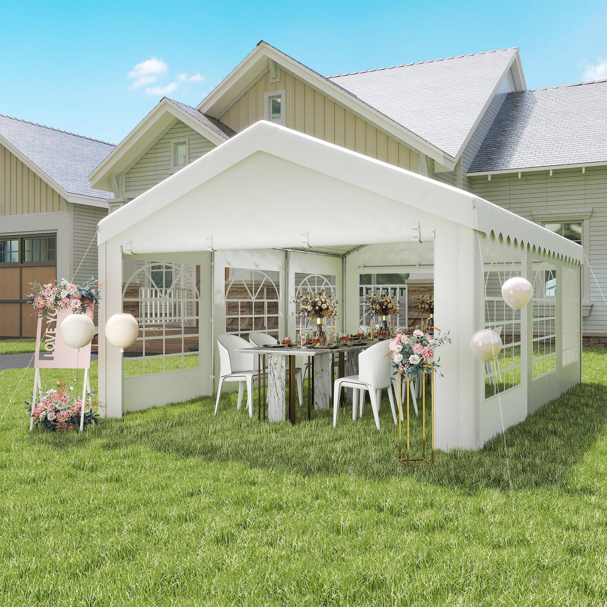Chapiteau barnum tente barnum tonnelle de réception chapiteau de jardin 6 x 4 x 2,8 m polyéthylène 8 fenêtres et acier galvanisé robuste blanc - Image 10