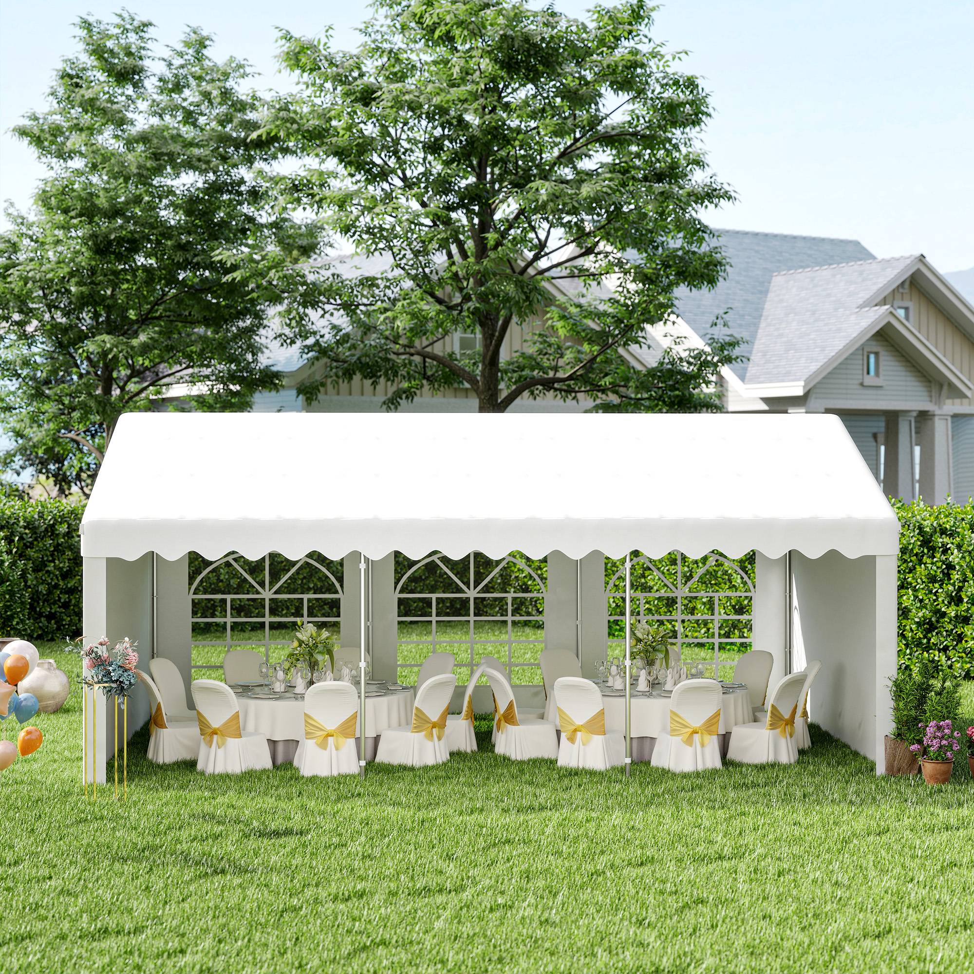 Chapiteau barnum tente barnum tonnelle de réception chapiteau de jardin 6 x 4 x 2,8 m polyéthylène 8 fenêtres et acier galvanisé robuste blanc - Image 3