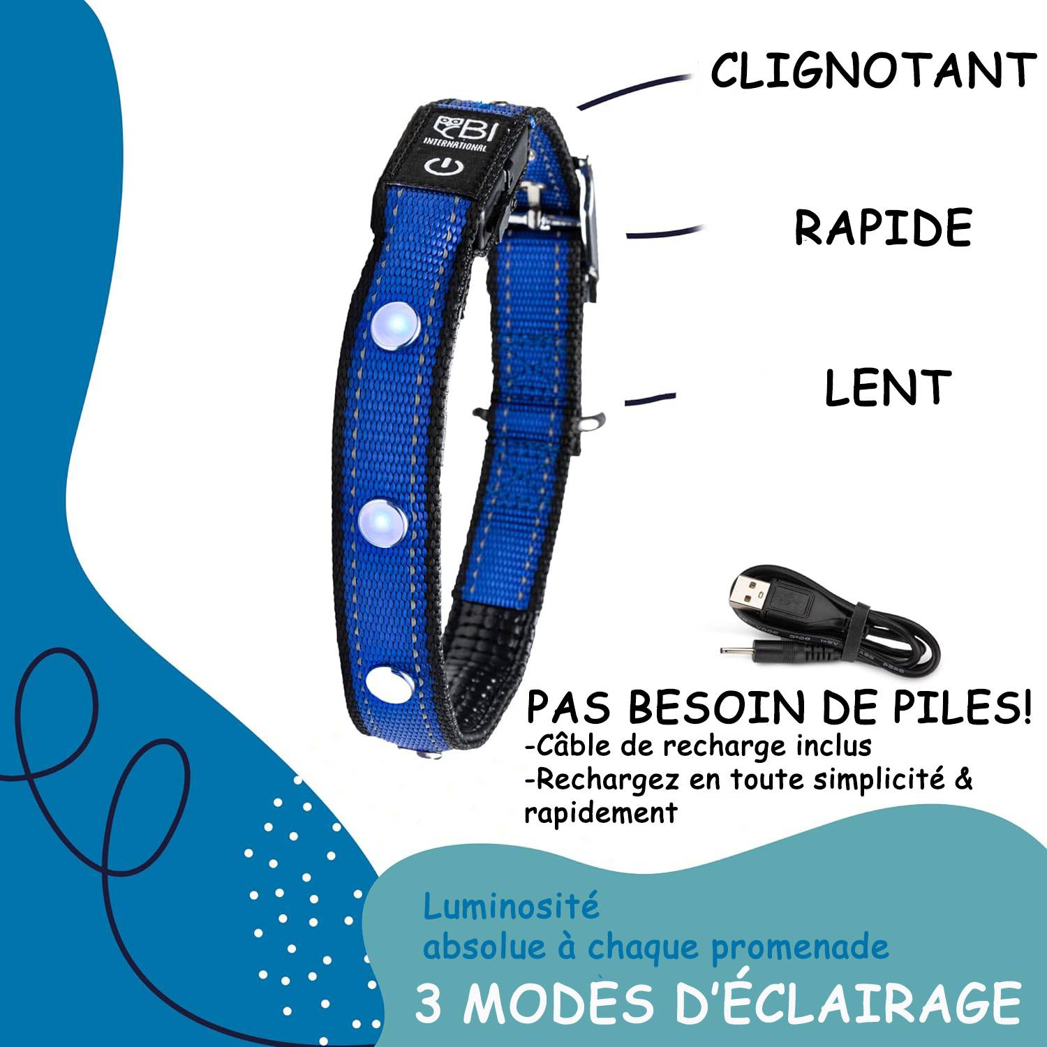 Bi International - Collier Lumineux pour Chien - Rechargeable par USB - Nylon renforcé - Haute Qualité, Stabilité & Sécurité (noir, S) - BI International - Imagen 3