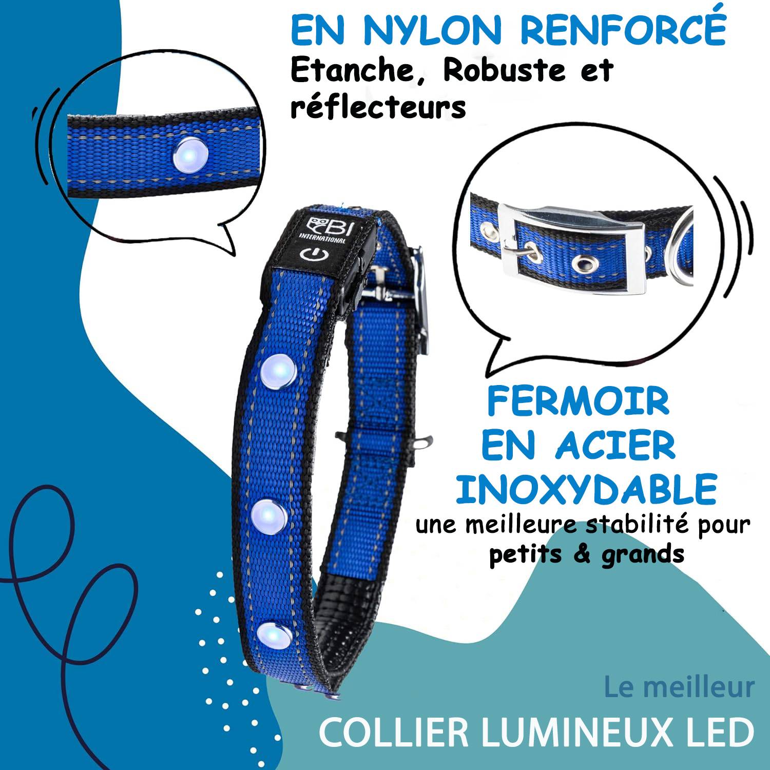 Bi International - Collier Lumineux pour Chien - Rechargeable par USB - Nylon renforcé - Haute Qualité, Stabilité & Sécurité (noir, S) - BI International - Imagen 2