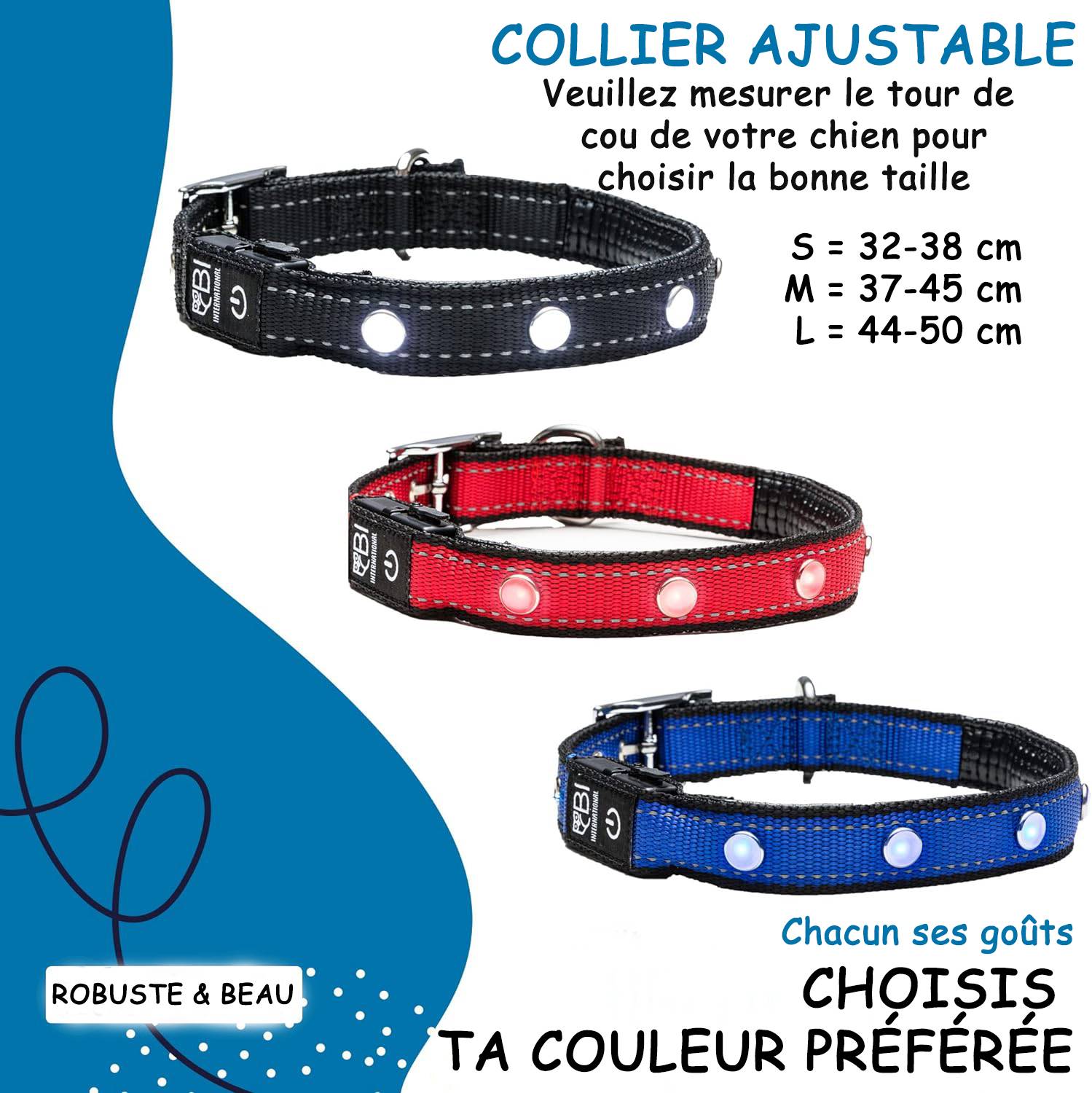 Bi International - Collier Lumineux pour Chien - Rechargeable par USB - Nylon renforcé - Haute Qualité, Stabilité & Sécurité (noir, S) - BI International - Imagen 4