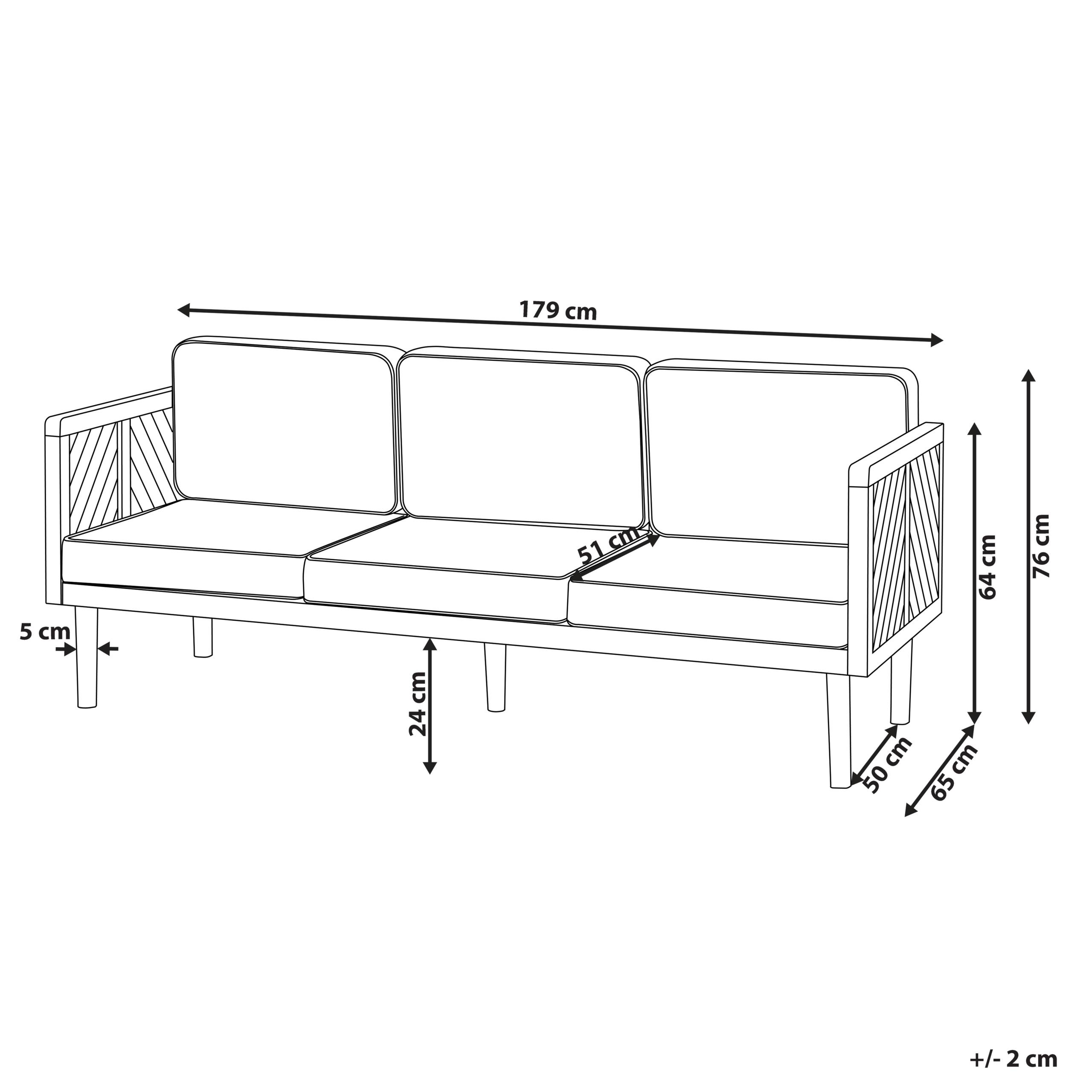 Beliani - Canapé de jardin, 3 Personnes Acacia Marron BARATTI - Beliani - Imagen 3