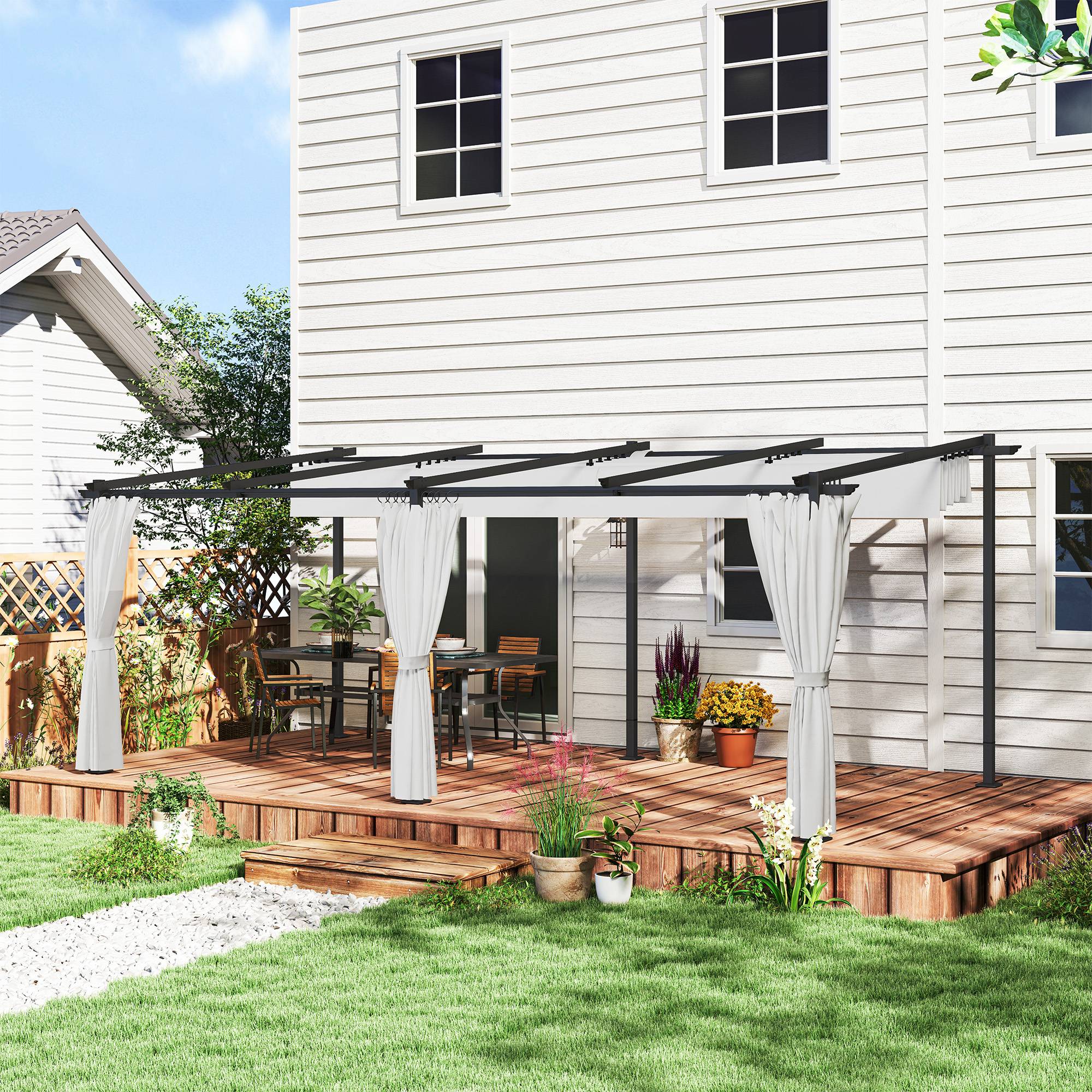 Pergola rétractable métal extérieur ombrage ajustable 582x292cm gris clair - ComfortXL Outdoor Living - Image 3