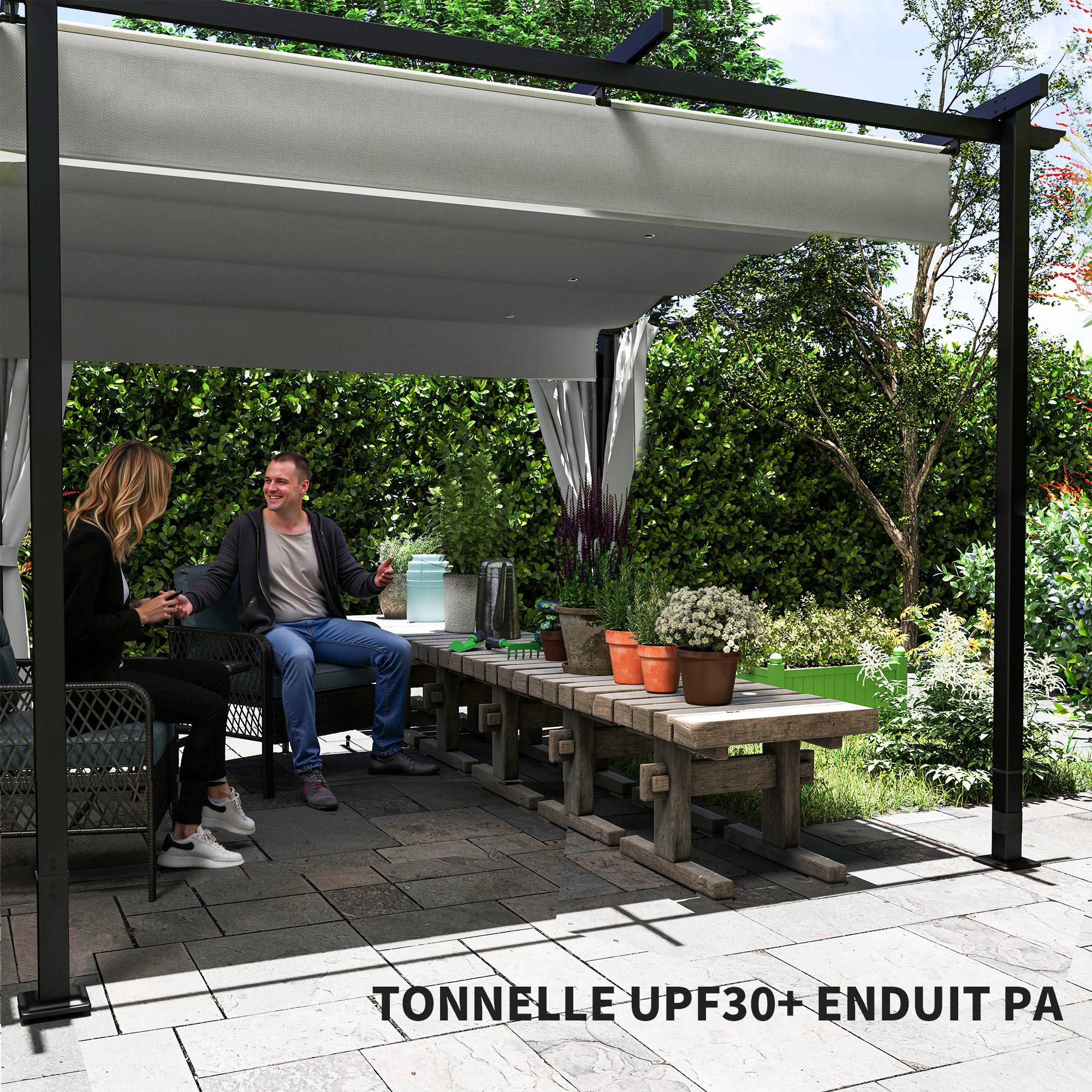Pergola rétractable métal extérieur ombrage ajustable 582x292cm gris clair - ComfortXL Outdoor Living - Image 8