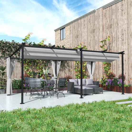 Pergola rétractable métal extérieur ombrage ajustable 582x292cm gris clair - ComfortXL Outdoor Living - Image 4