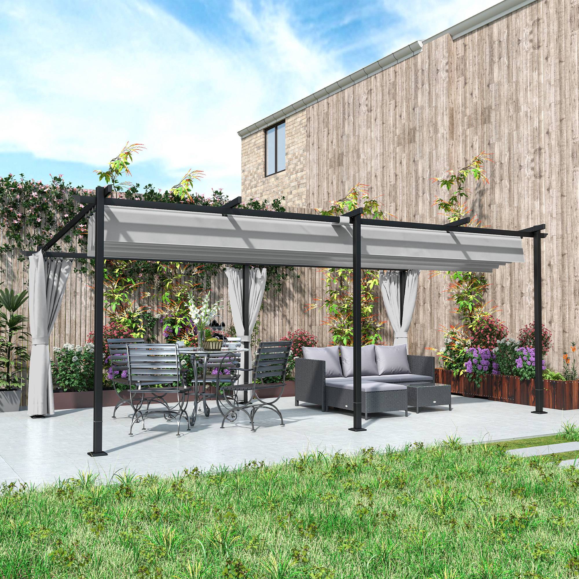 Pergola rétractable métal extérieur ombrage ajustable 582x292cm gris clair - ComfortXL Outdoor Living - Image 4