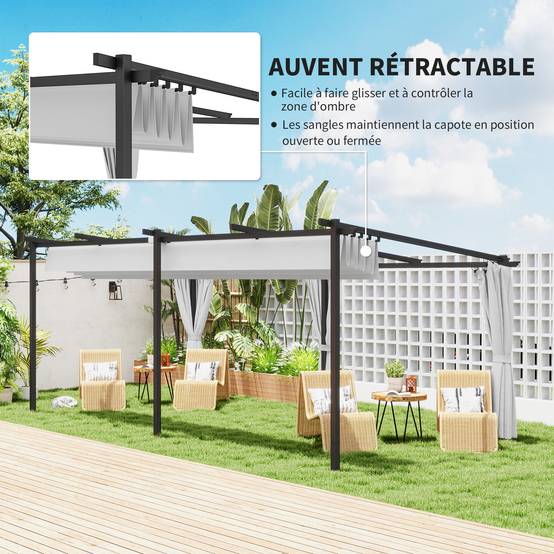 Pergola rétractable métal extérieur ombrage ajustable 582x292cm gris clair - ComfortXL Outdoor Living - Image 6