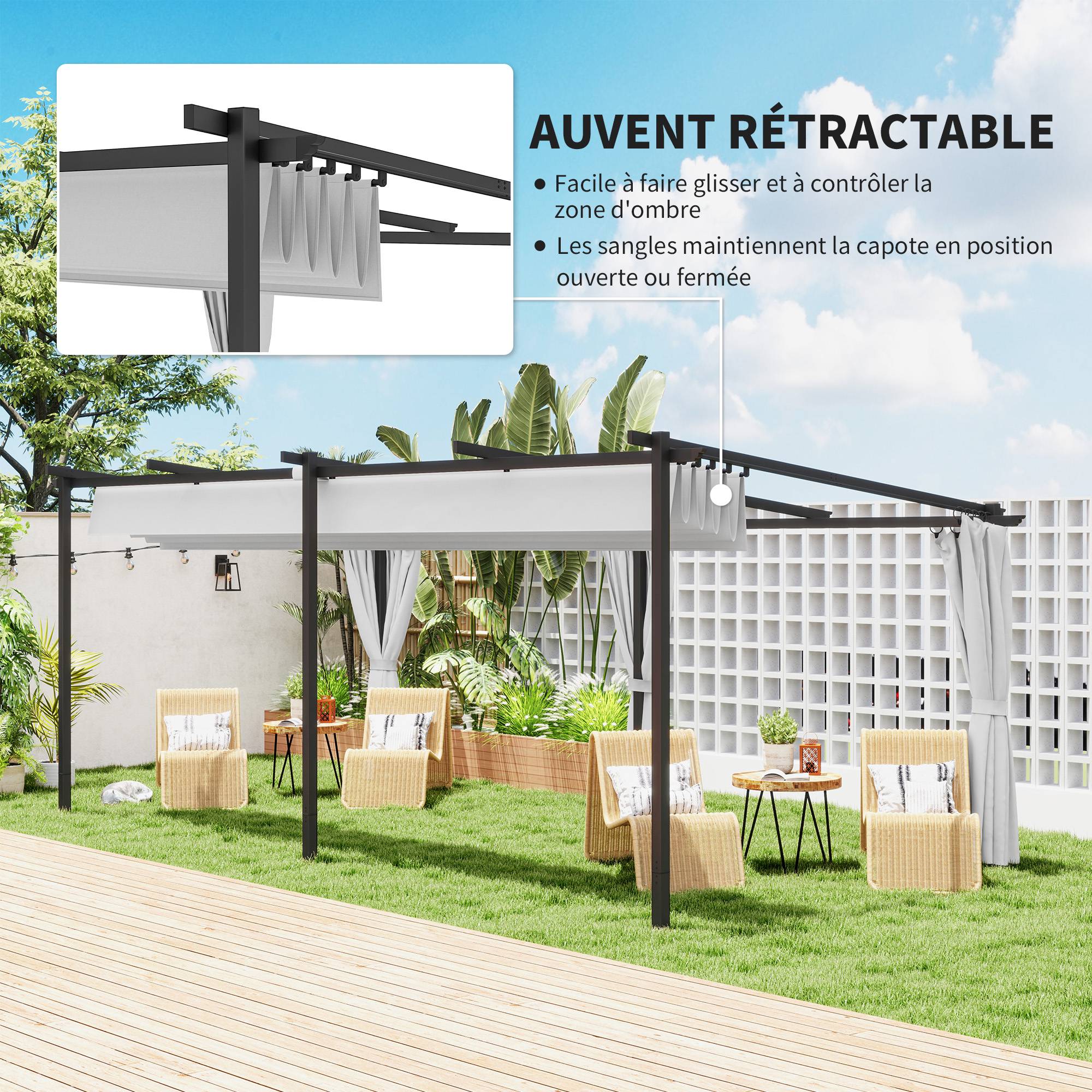 Pergola rétractable métal extérieur ombrage ajustable 582x292cm gris clair - ComfortXL Outdoor Living - Image 6