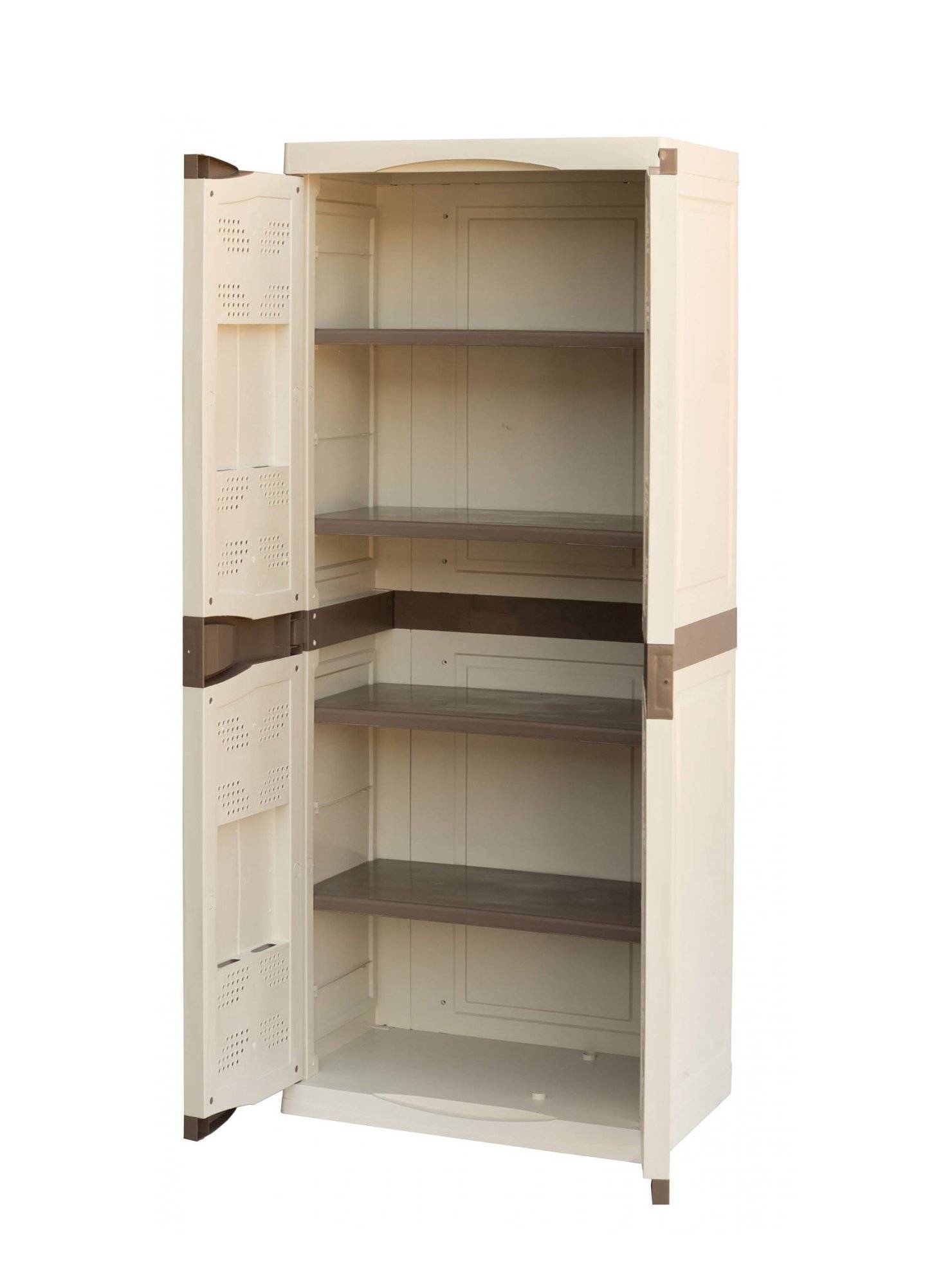 Dmora - Armoire d'extérieur Marchin, Armoire de balcon polyvalente, Armoire d'extérieur 2 portes, Beige et Marron, Finition élégante, 70x47h179 cm - Dmora - Imagen 4