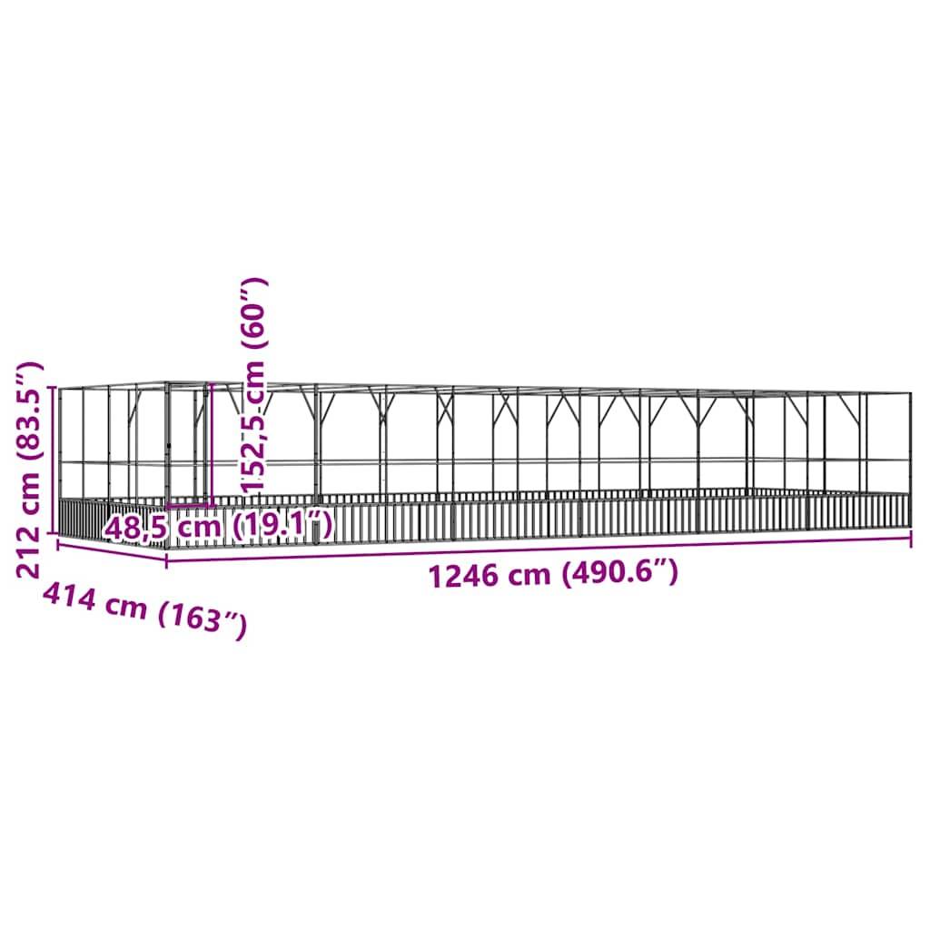 Volière XXL Jardin Acier Galvanisé 1246x414cm Argent - ComfortXL Outdoor Living - Image 8