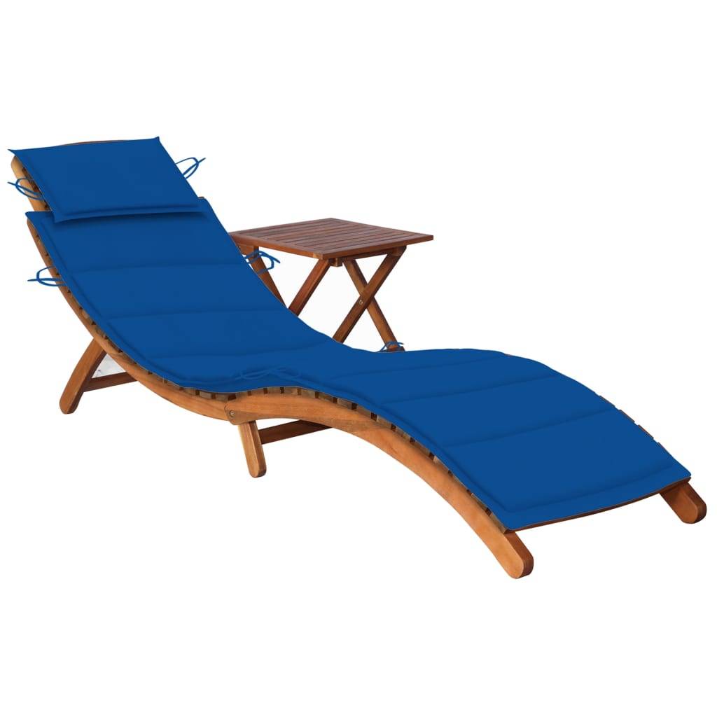 Helloshop26 - Transat chaise longue bain de soleil lit de jardin terrasse meuble d'extérieur avec table et coussin bois d'acacia - Imagen 1