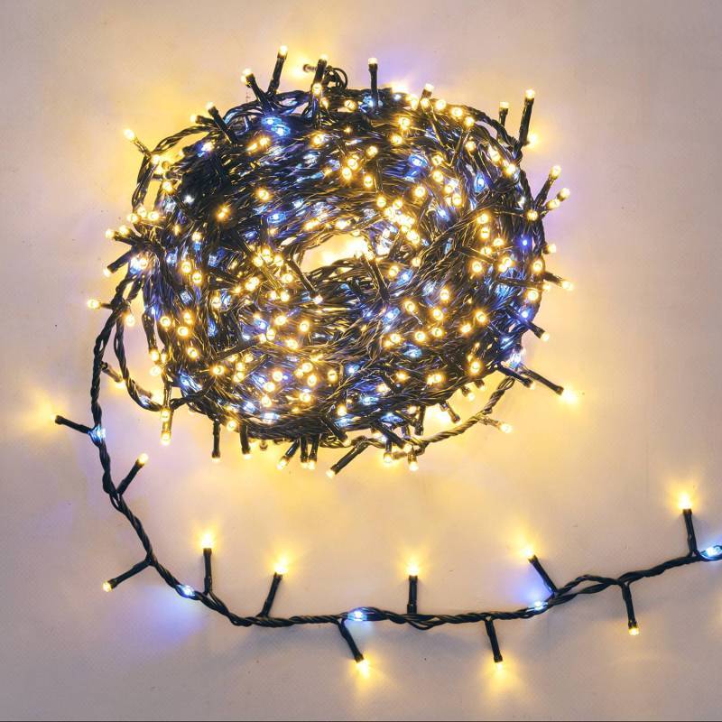 Lotti - Guirlande BOA défilant 30m 1660 LED bi-colore blanc chaud et froid avec contrôleur 7 modes IP44 câble vert - Image 1