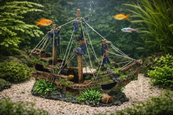 Décoration aquarium grande épave de navire cachettes poissons 31 cm - Image 2