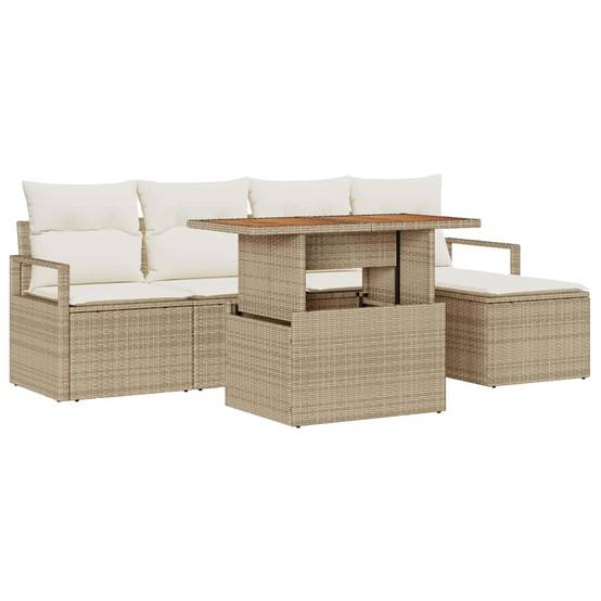 Mobilier de Jardin 6 Éléments en Résine Tressée avec Rangement et Pouf Beige – ComfortXL Outdoor Living - Image 2