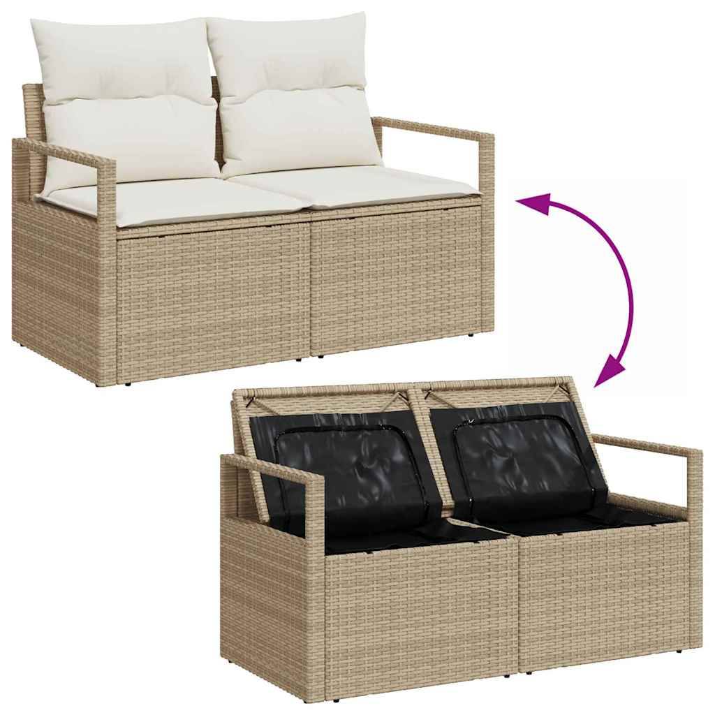 Mobilier de Jardin 6 Éléments en Résine Tressée avec Rangement et Pouf Beige – ComfortXL Outdoor Living - Image 3