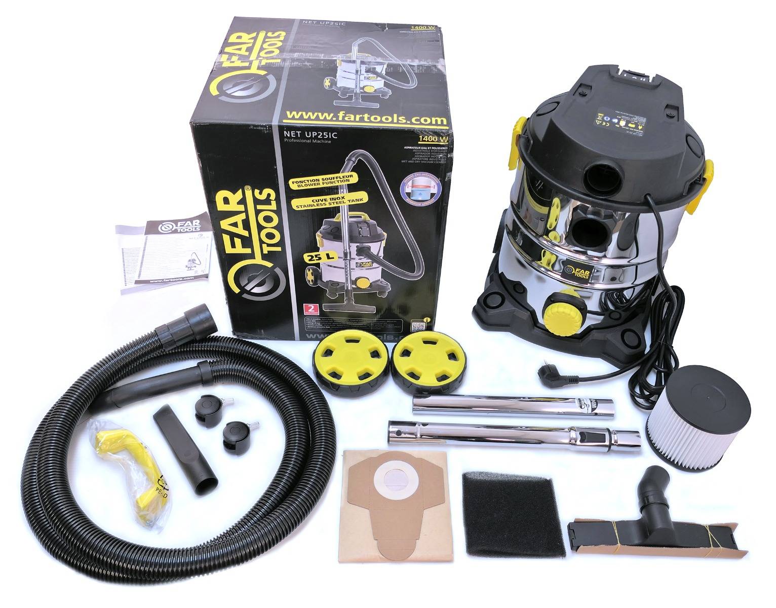 Aspirateur eaux & poussières 1400W cuve inox 25L avec prise asservie FARTOOLS - Imagen 9