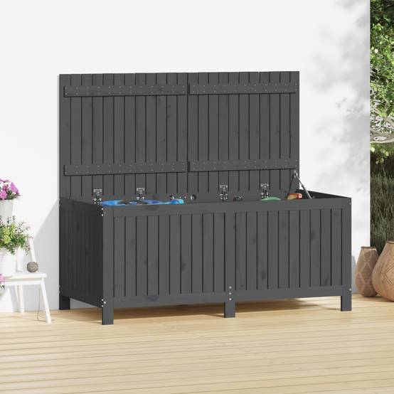 Boîte de Rangement Géante en Bois de Pin Massif avec Assistance Ouverture pour Extérieur Gris 147 cm – ComfortXL Outdoor Living - Image 1