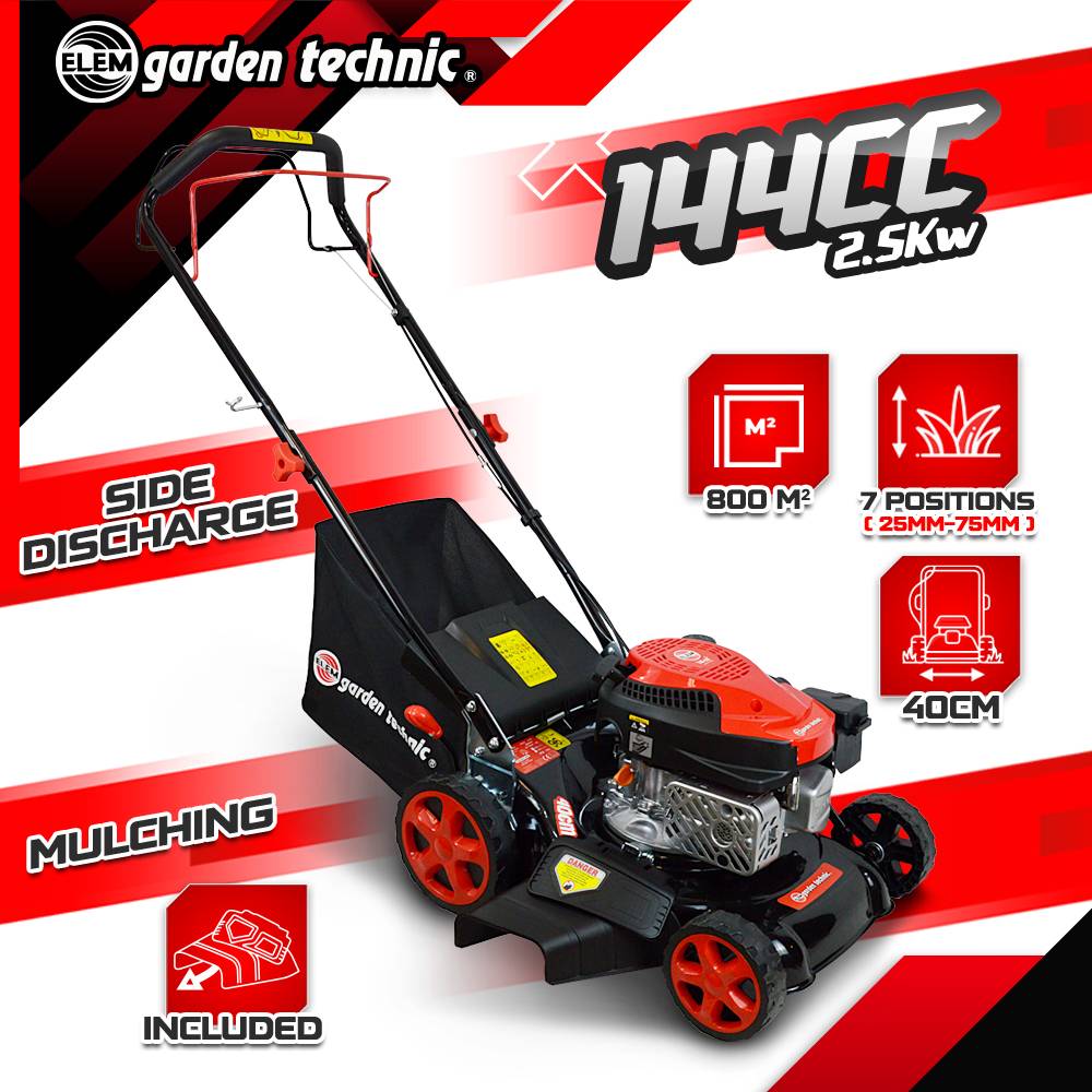 Elem Garden Technic - Tondeuse thermique tractée 144 cm³ 40 cm avec mulching et éjection latérale – Elem Garden - Image 2