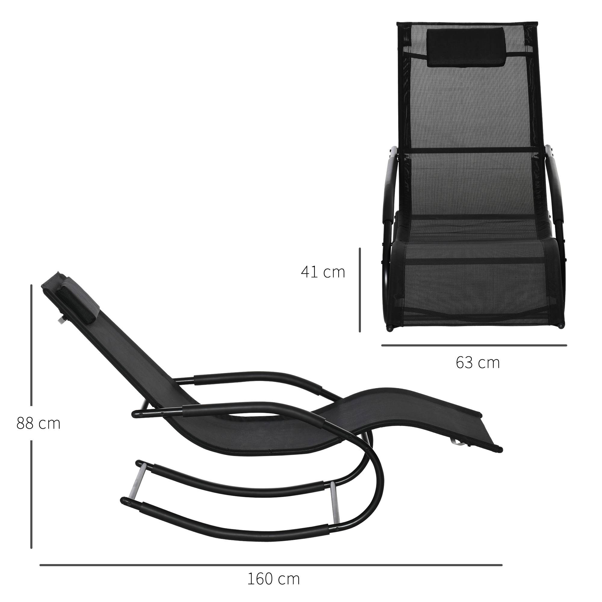 Outsunny - Chaise longue à bascule - rocking chair design - tétière, accoudoirs, assise dossier ergonomique - métal époxy textilène noir - Outsunny - Imagen 3