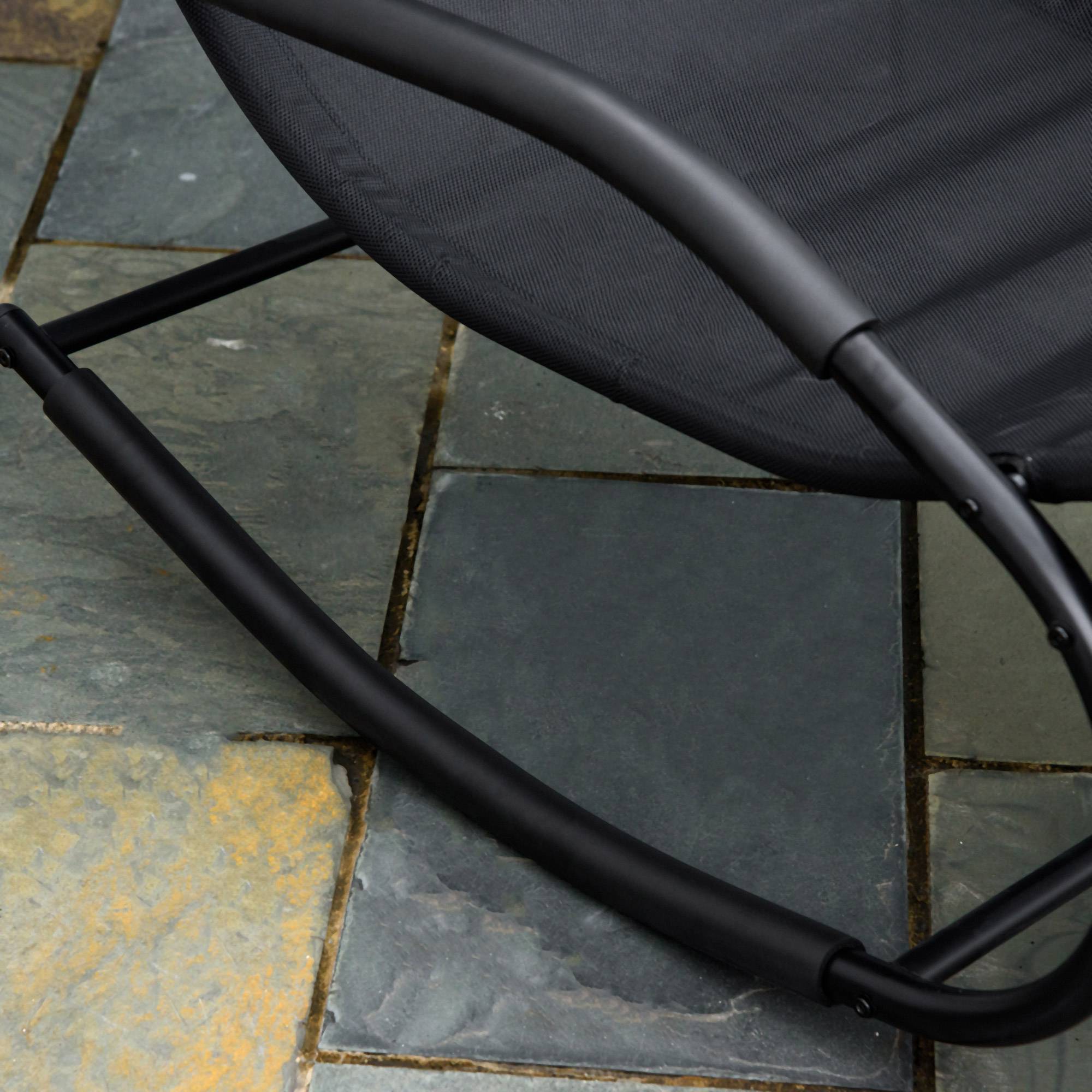 Outsunny - Chaise longue à bascule - rocking chair design - tétière, accoudoirs, assise dossier ergonomique - métal époxy textilène noir - Outsunny - Imagen 7