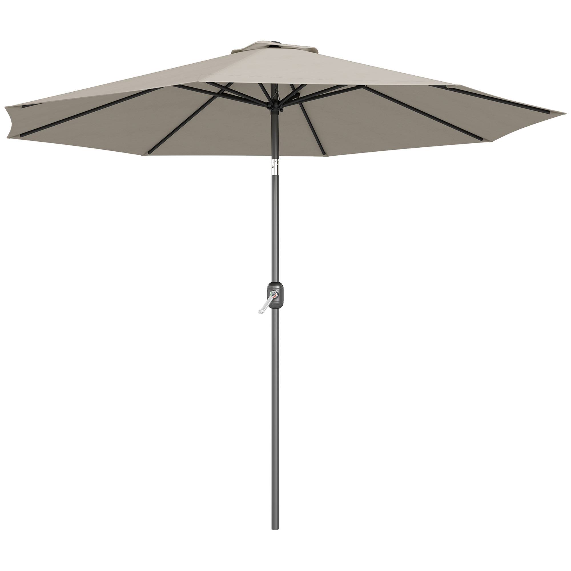 Parasol jardin Ø295x250 cm, manivelle, inclinable, mât métallique amovible, terrasse piscine patio, gris clair - Image 2