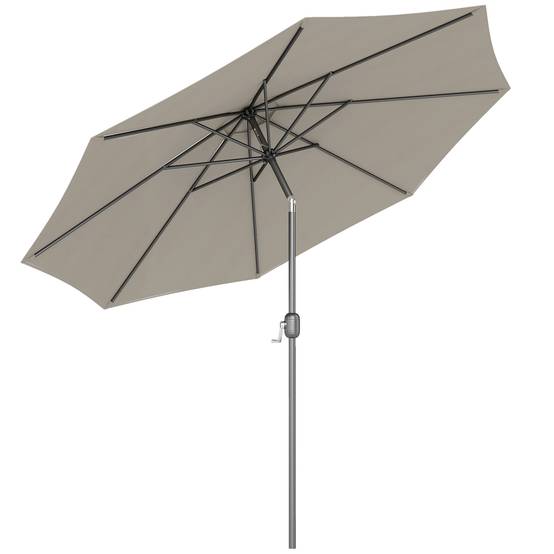 Parasol jardin Ø295x250 cm, manivelle, inclinable, mât métallique amovible, terrasse piscine patio, gris clair - Image 1