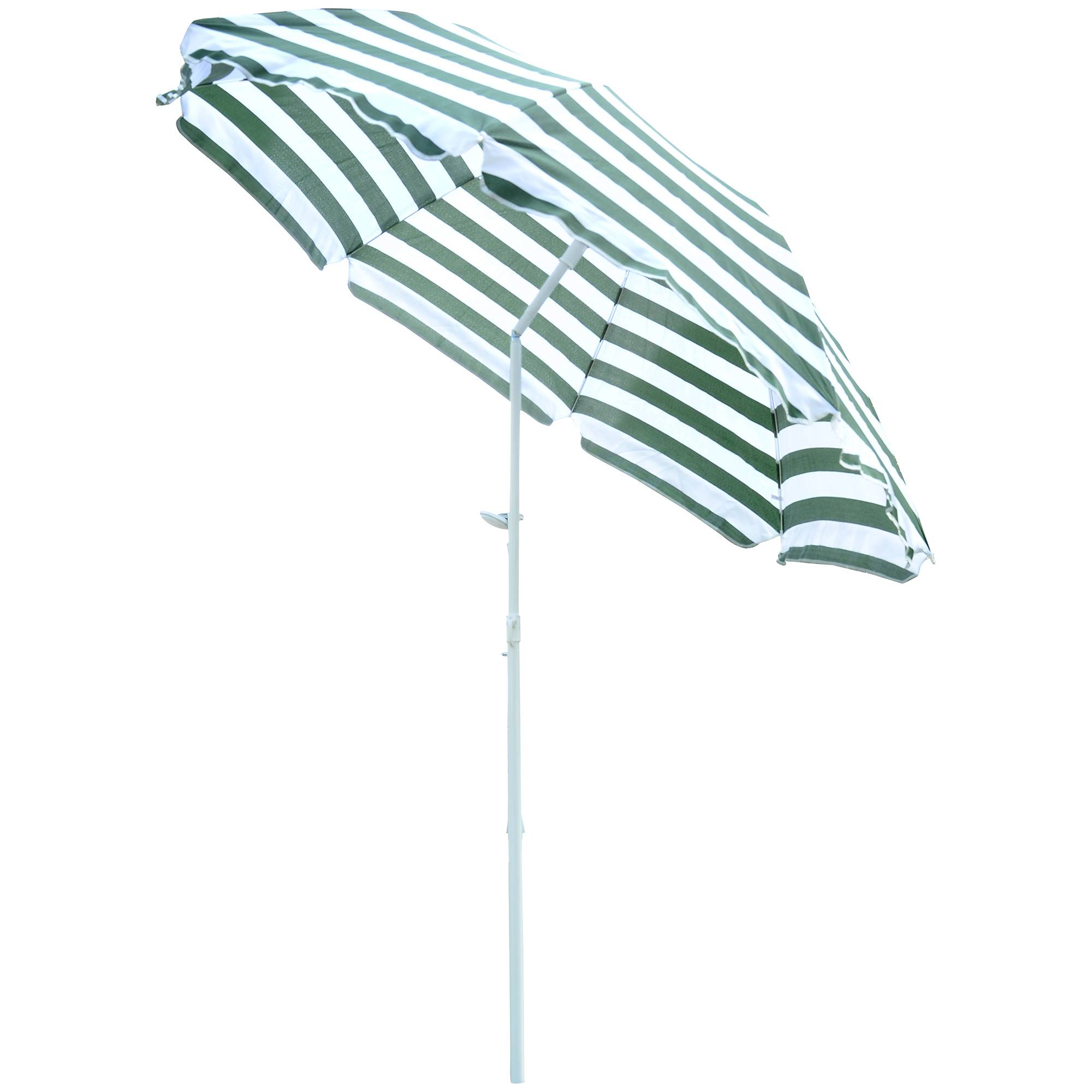 Parasol de plage parasol inclinable octogonal Ø 180 cm - 180x180x200cm polyester vert&blanc fr172 - Image 1