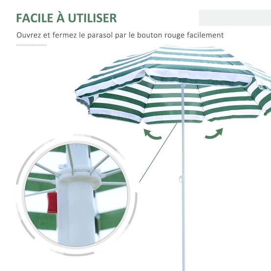 Parasol de plage parasol inclinable octogonal Ø 180 cm - 180x180x200cm polyester vert&blanc fr172 - Image 6