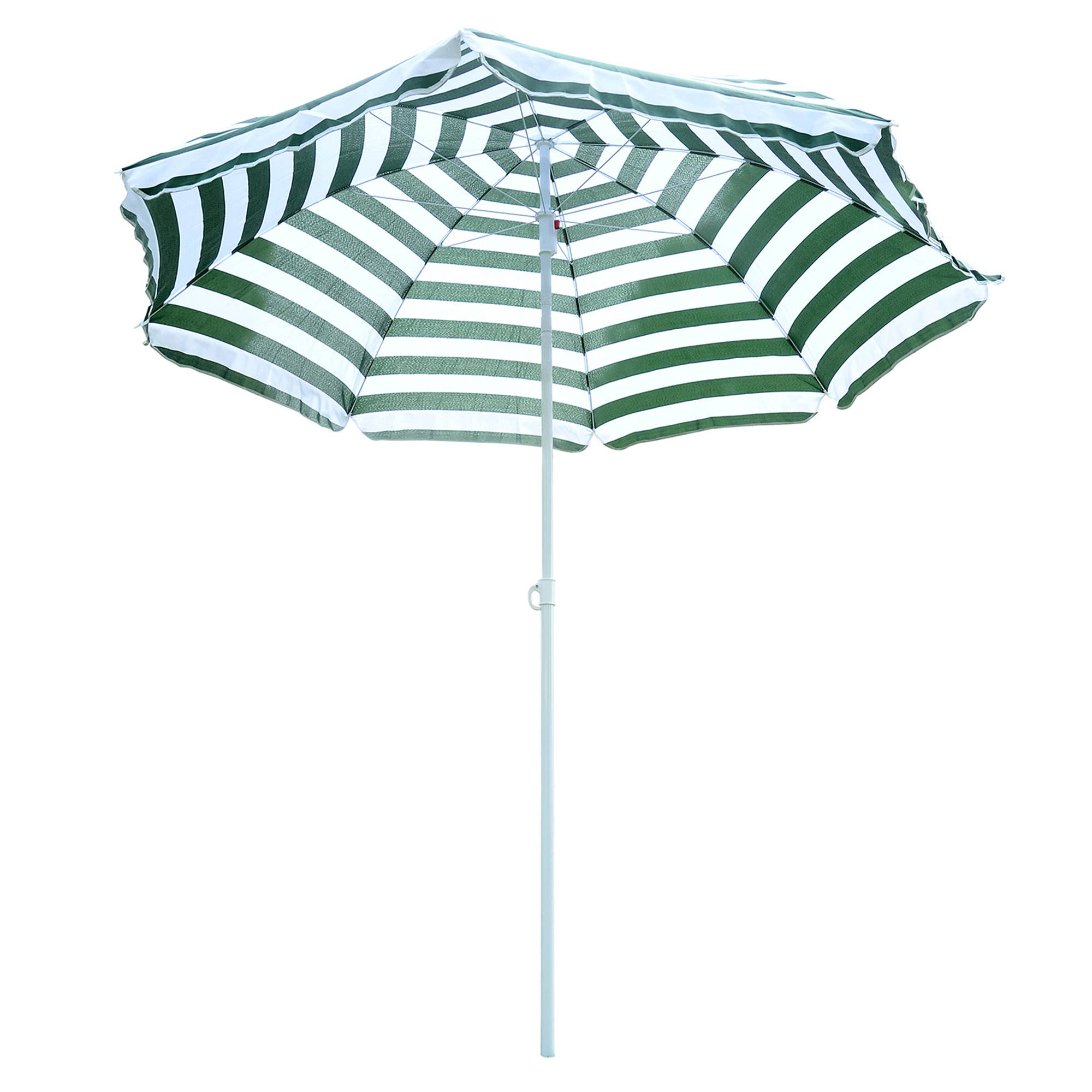 Parasol de plage parasol inclinable octogonal Ø 180 cm - 180x180x200cm polyester vert&blanc fr172 - Image 2