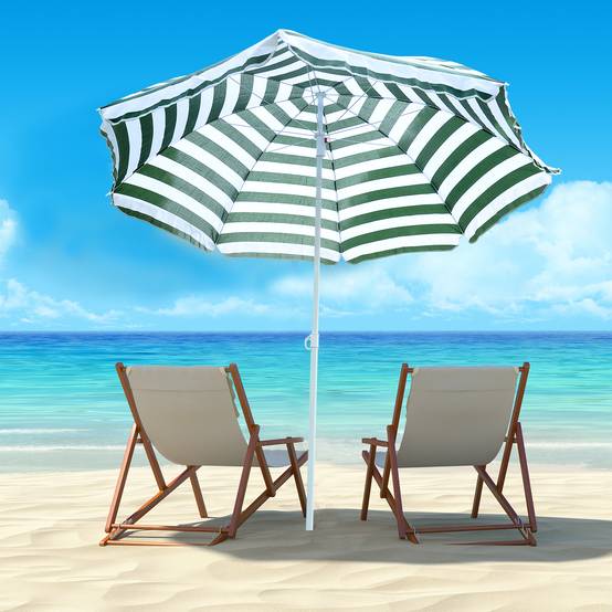 Parasol de plage parasol inclinable octogonal Ø 180 cm - 180x180x200cm polyester vert&blanc fr172 - Image 3