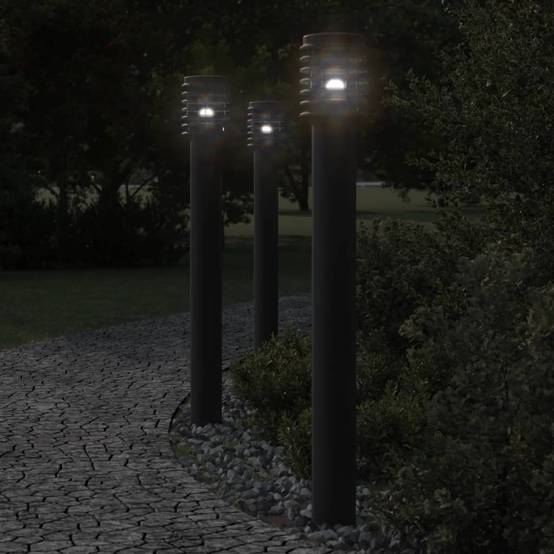 3 pcs Lampadaires de jardin - Lampadaires d'extérieur noir 110 cm acier inoxydable - Image 2