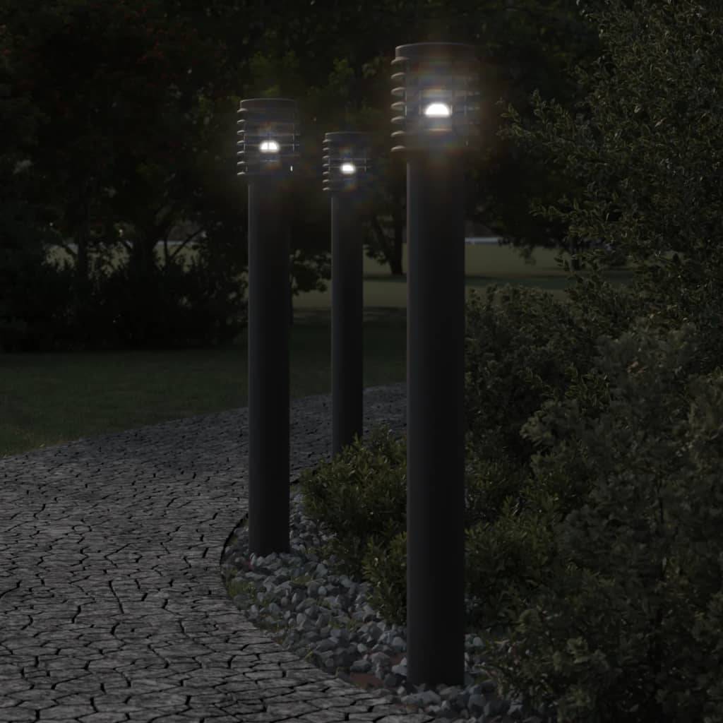 3 pcs Lampadaires de jardin - Lampadaires d'extérieur noir 110 cm acier inoxydable - Image 2