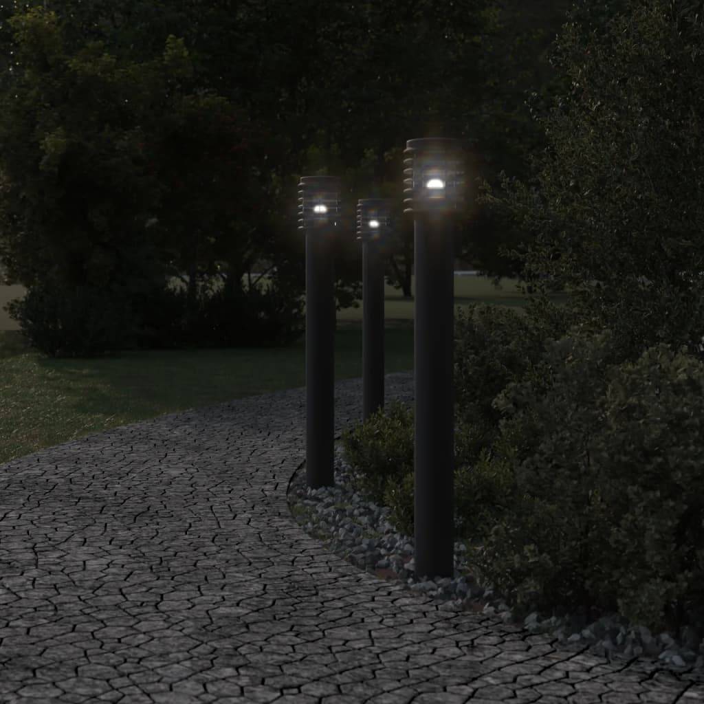 3 pcs Lampadaires de jardin - Lampadaires d'extérieur noir 110 cm acier inoxydable - Image 3