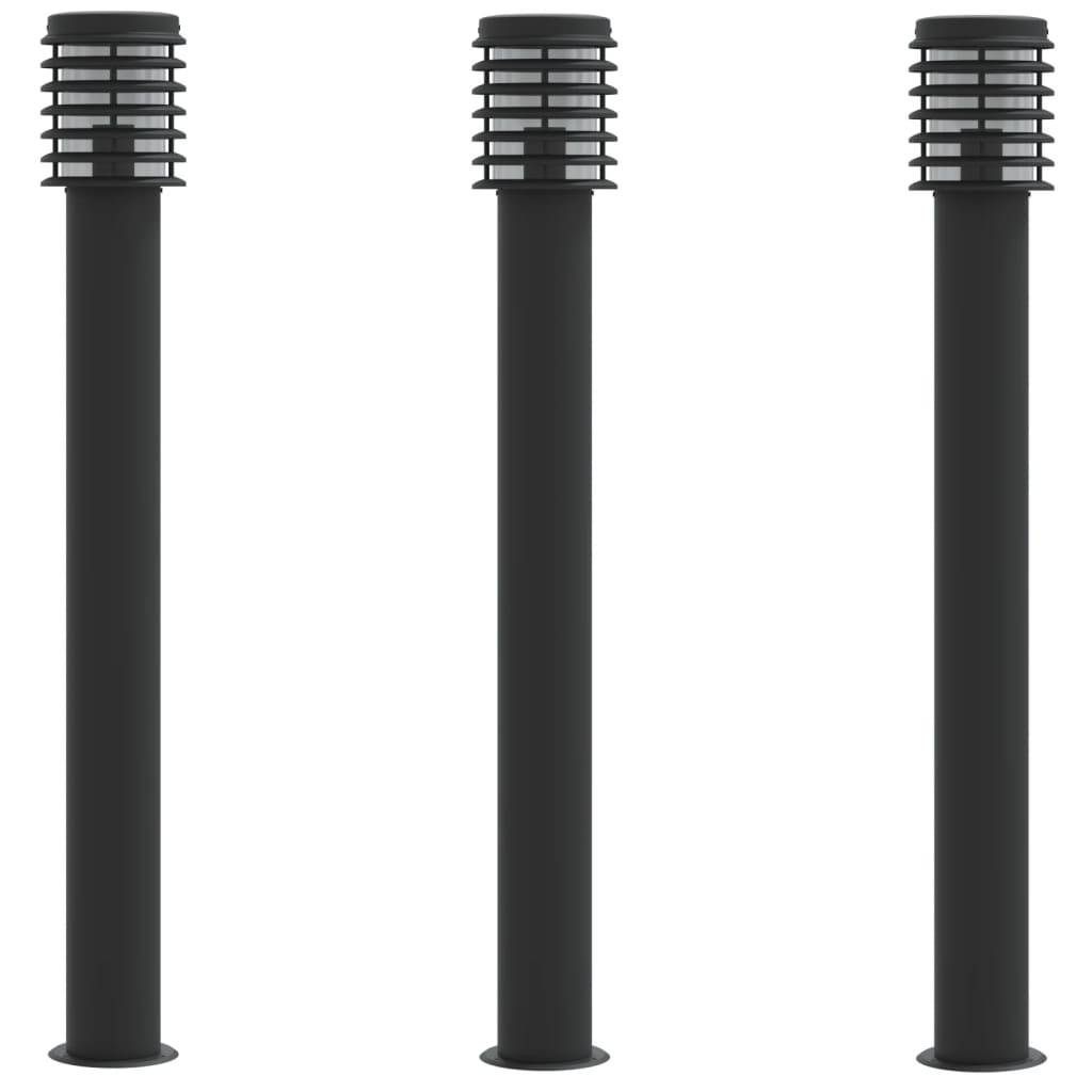 3 pcs Lampadaires de jardin - Lampadaires d'extérieur noir 110 cm acier inoxydable - Image 1