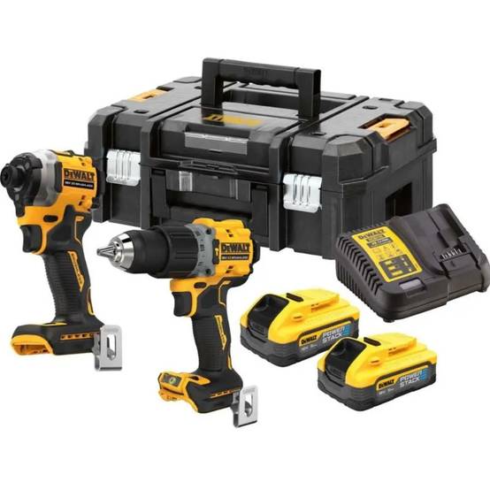 Kit 2 outils DEWALT 2 batteries 18V 5Ah POWERSTACK Perceuse à percussion DCD805 + Visseuse à chocs DCF850 - DCK2050H2T-QW - Image 1