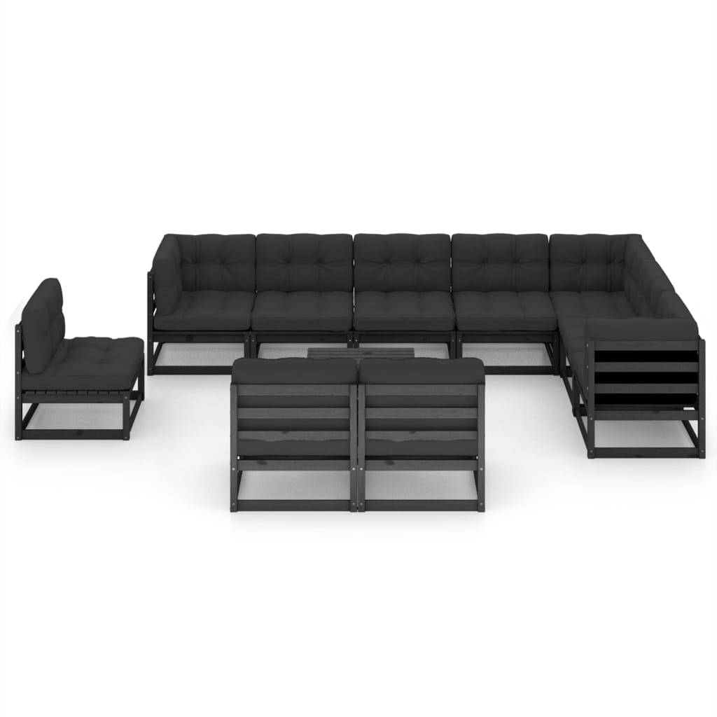 Helloshop26 - Salon de jardin meuble d'extérieur ensemble de mobilier 11 pièces avec coussins noir bois de pin massif - Imagen 2