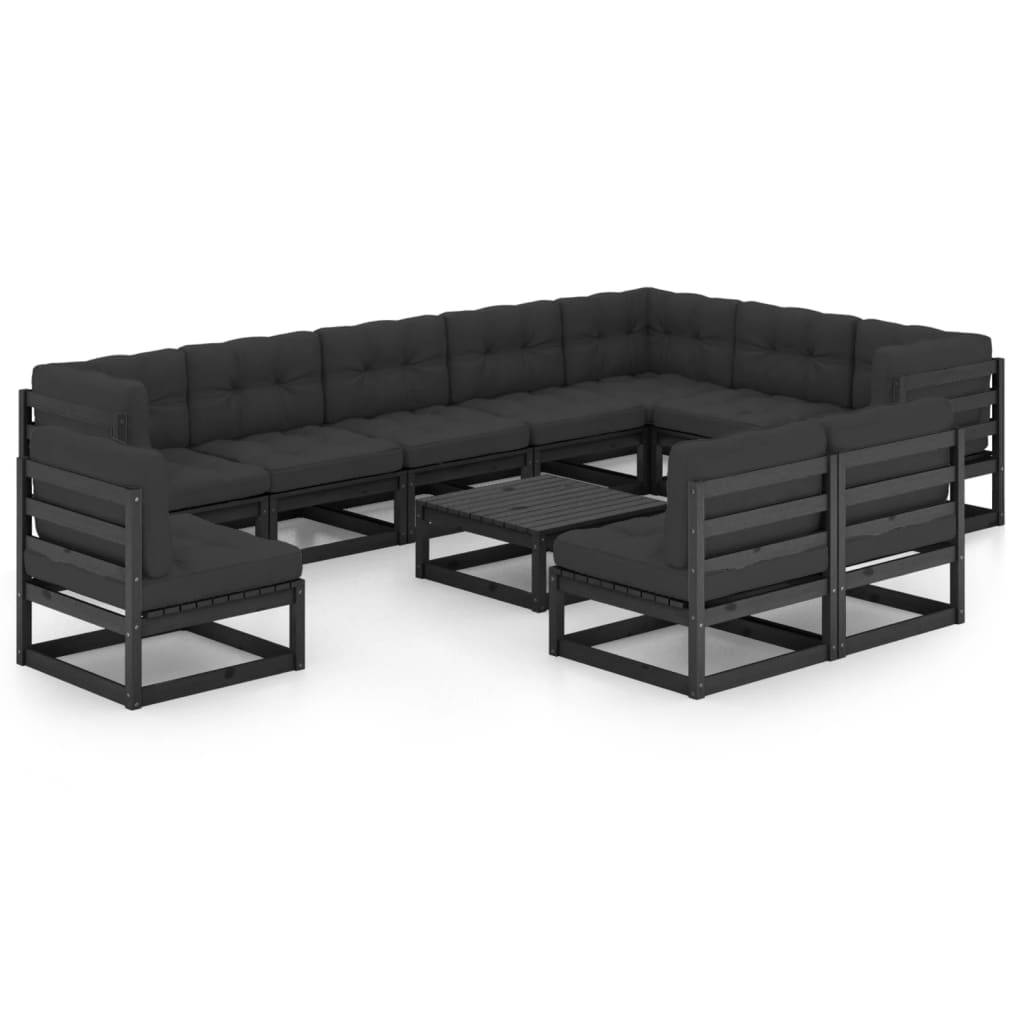 Helloshop26 - Salon de jardin meuble d'extérieur ensemble de mobilier 11 pièces avec coussins noir bois de pin massif - Imagen 1