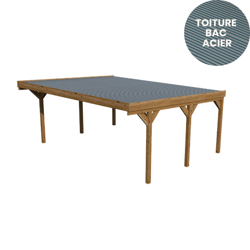 Cerland - CARPORT BOIS 2 VOITURES 30,9M² 6 POTEAUX 12x12 - Image 2