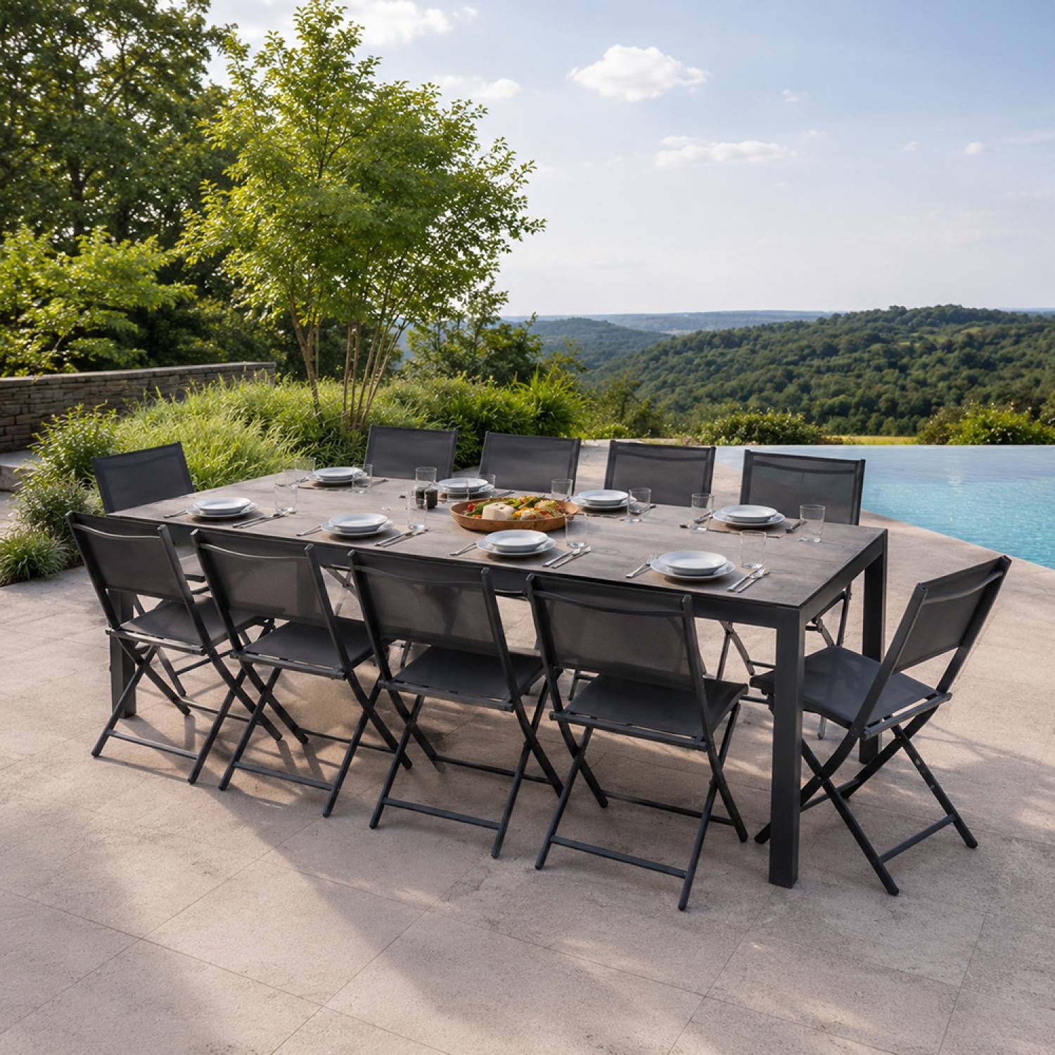 Ensemble table de jardin 200 cm en aluminium et 10 chaises pliantes LAGOS - Image 5