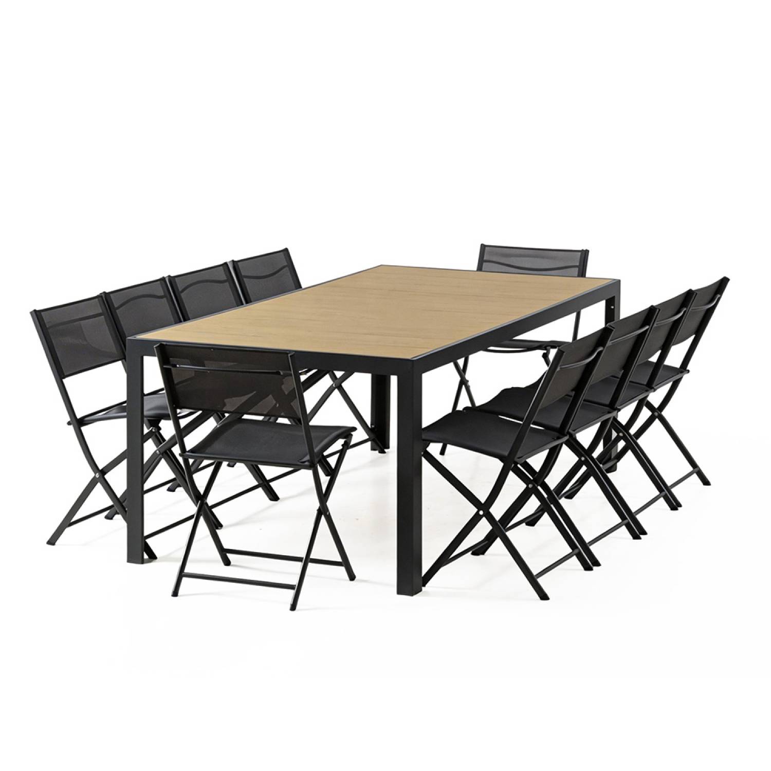 Ensemble table de jardin 200 cm en aluminium et 10 chaises pliantes LAGOS - Image 1