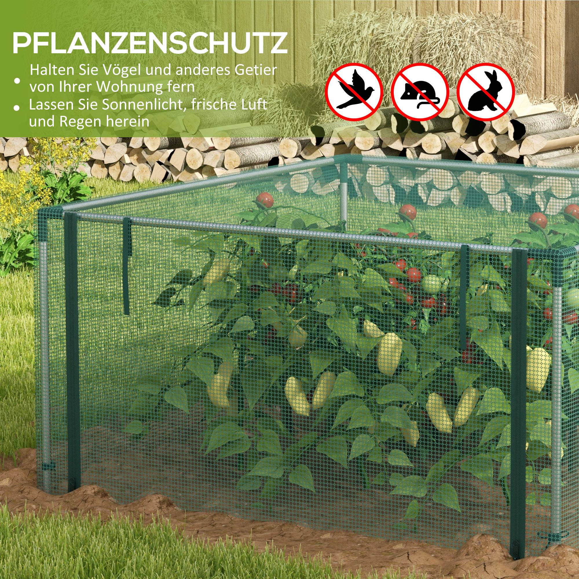Filet de protection anti-oiseaux HDPE potager avec porte zippée 125x125cm vert - ComfortXL Outdoor Living - Image 4