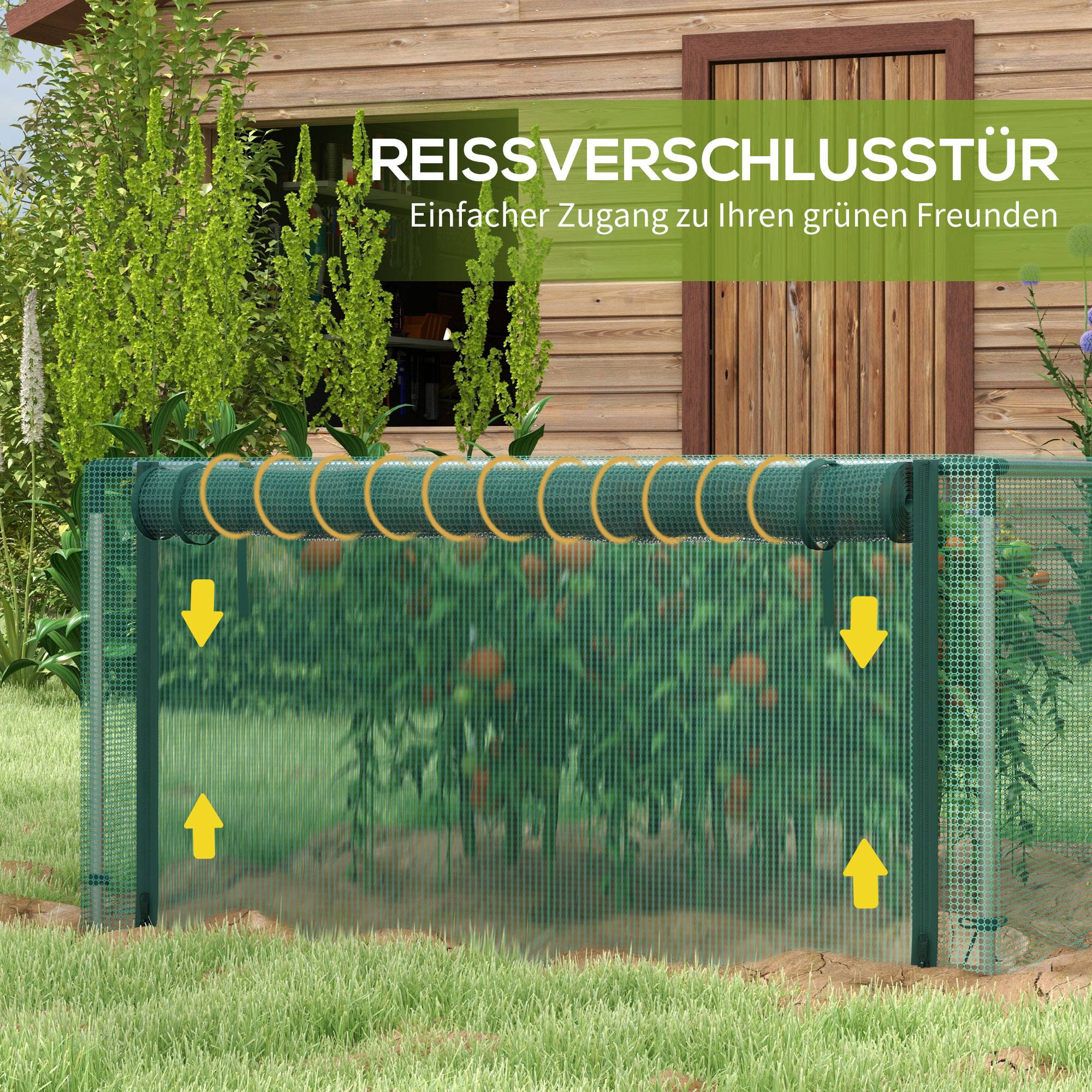 Filet de protection anti-oiseaux HDPE potager avec porte zippée 125x125cm vert - ComfortXL Outdoor Living - Image 6