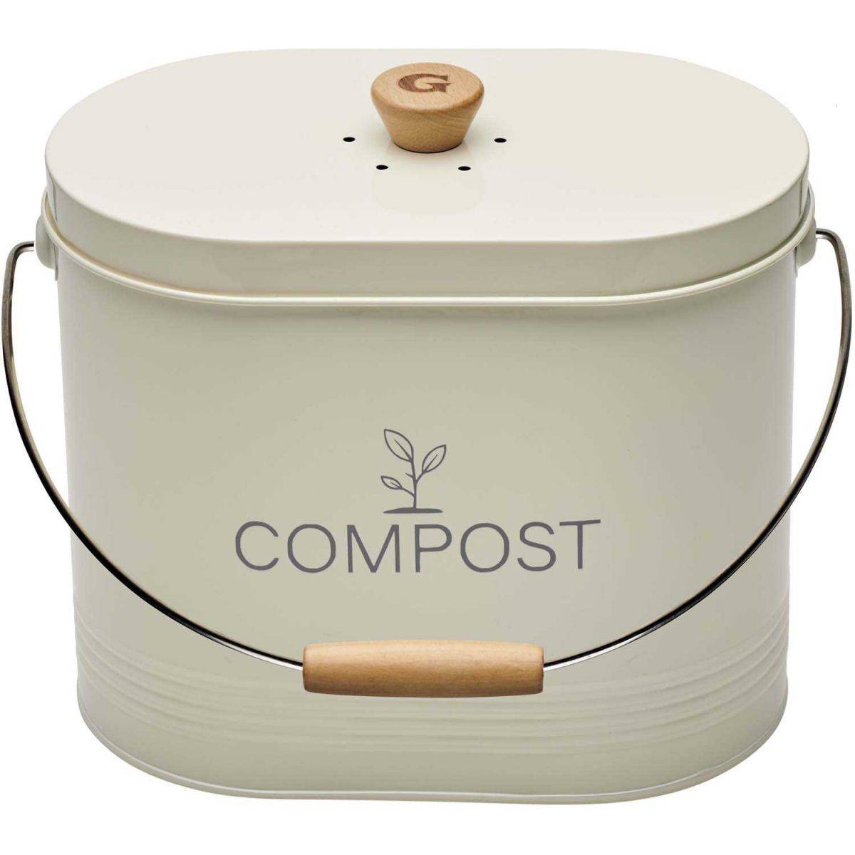 Guillouard - Composteur de cuisine ovale en métal avec filtre Crème - 7 litres