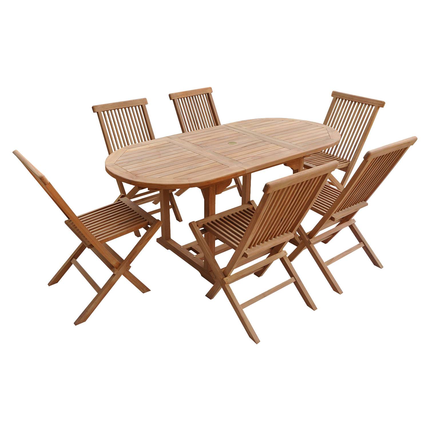 Salon de jardin en teck LOMBOK - table ovale extensible - 6 places - HAPPY GARDEN - Imagen 1