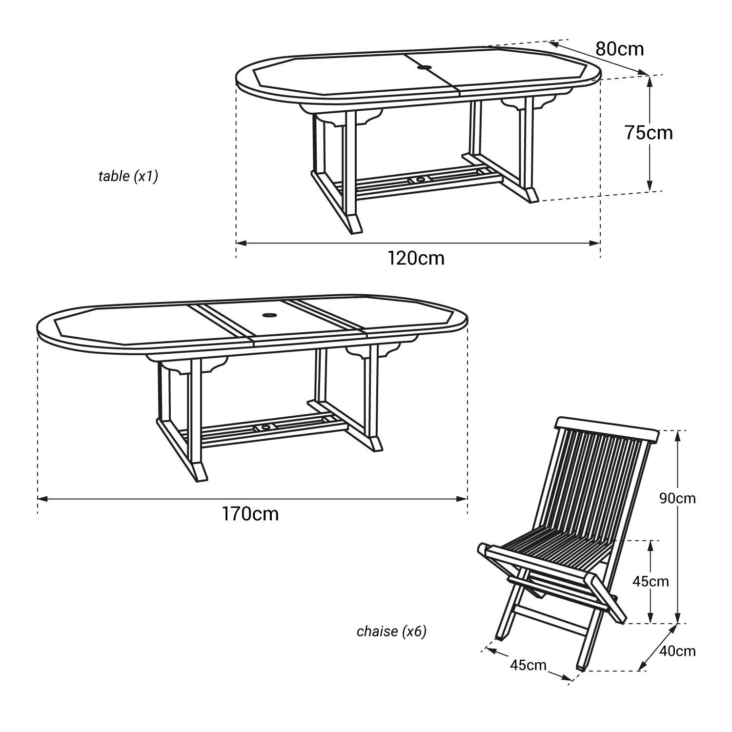 Salon de jardin en teck LOMBOK - table ovale extensible - 6 places - HAPPY GARDEN - Imagen 4